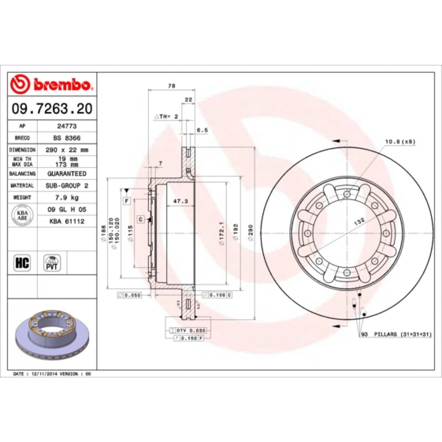 Remschijf BREMBO 09.7263.20