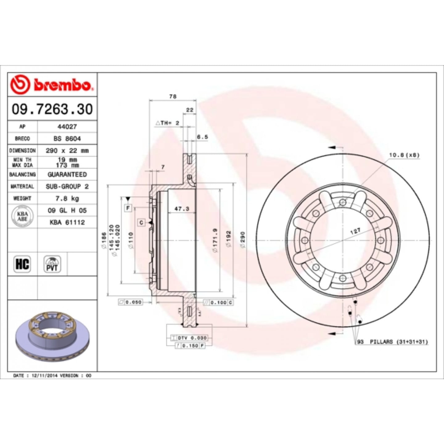 قرص الفرامل BREMBO 09.7263.30