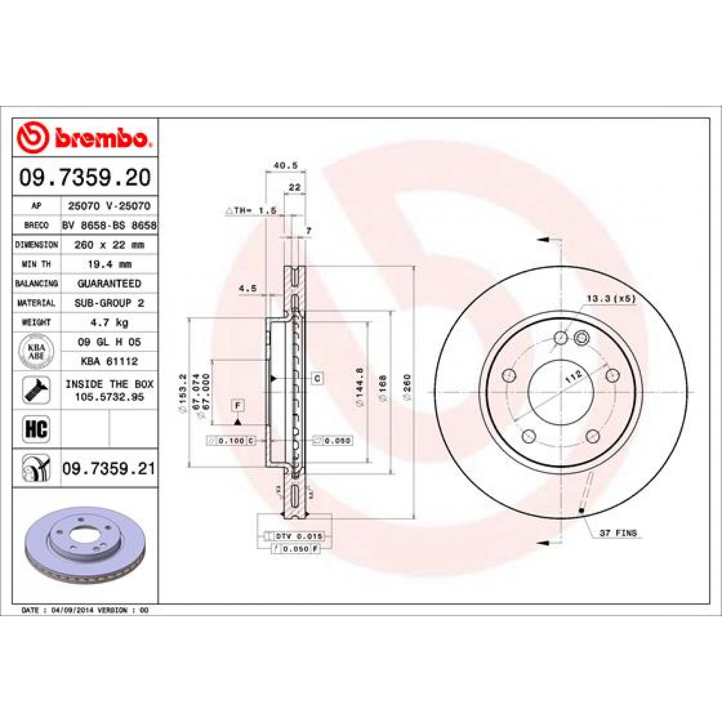 Discofreno BREMBO 09.7359.21