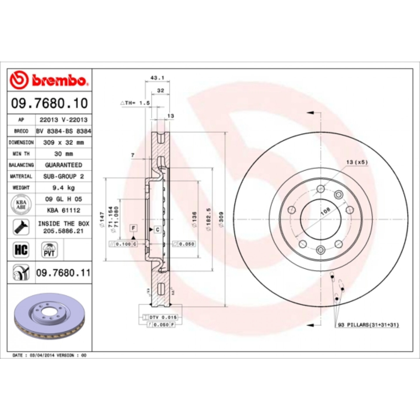 Brzdový kotouč BREMBO 09.7680.11