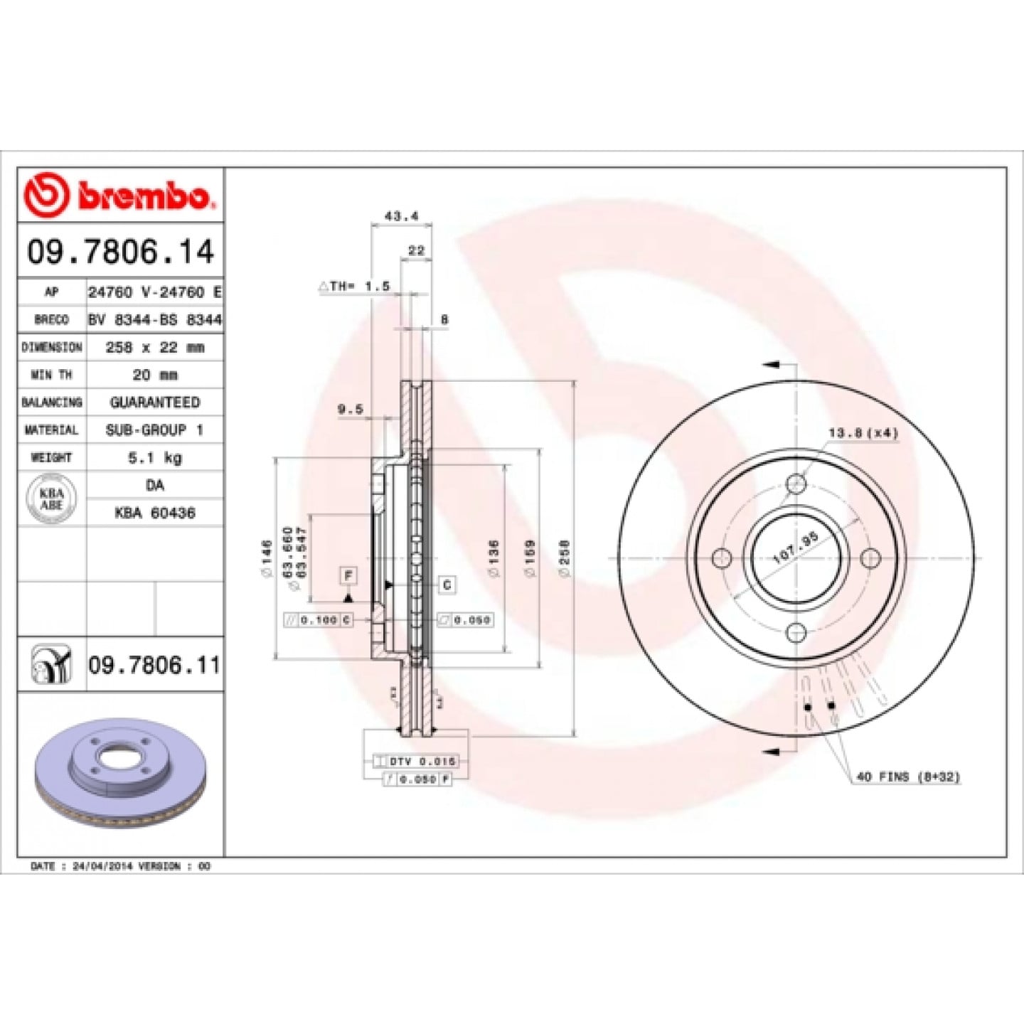 Brzdový kotouč BREMBO 09.7806.14
