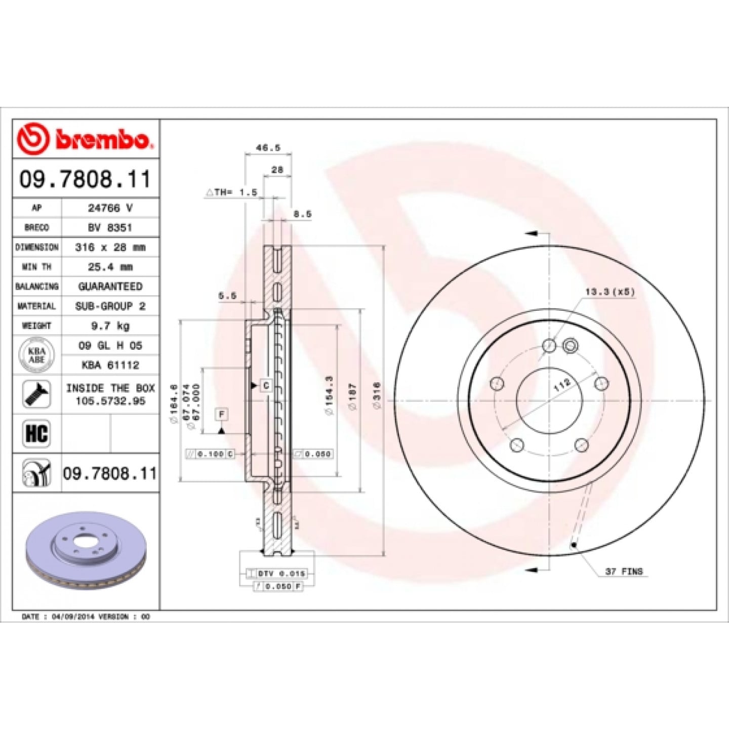 Remschijf BREMBO 09.7808.11