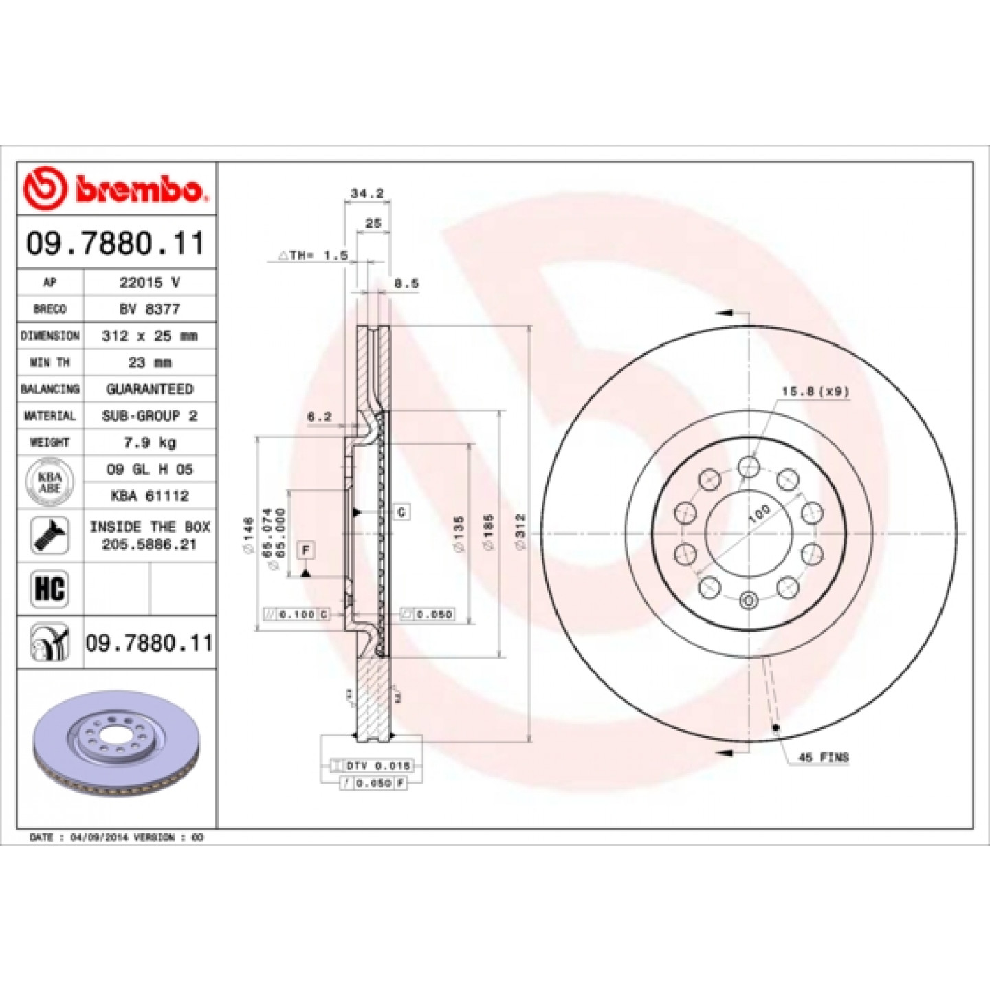 Tarcza hamulcowa BREMBO 09.7880.11