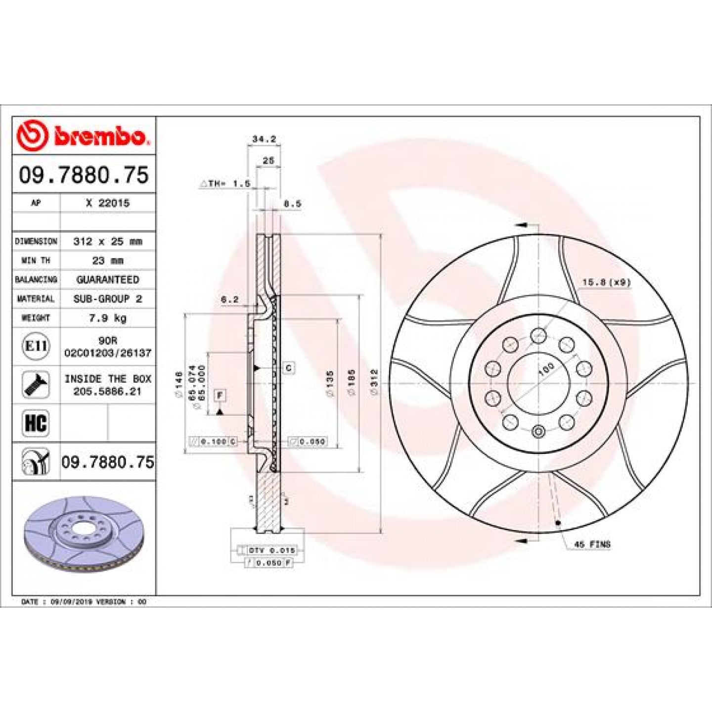 Brzdový kotouč BREMBO 09.7880.75