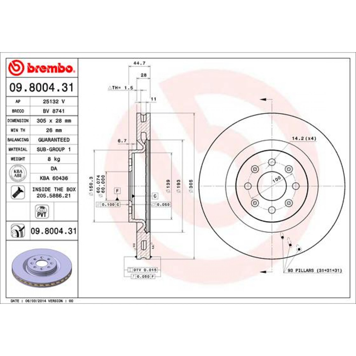Bremsscheibe BREMBO 09.8004.31