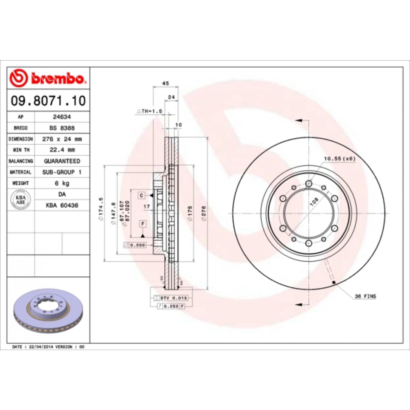 Bremseskive BREMBO 09.8071.11
