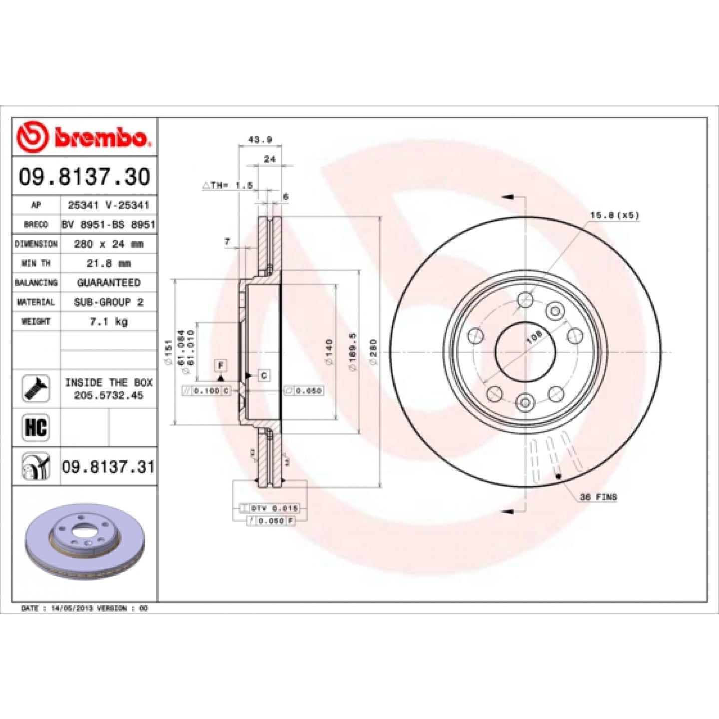Brzdový kotouč BREMBO 09.8137.31