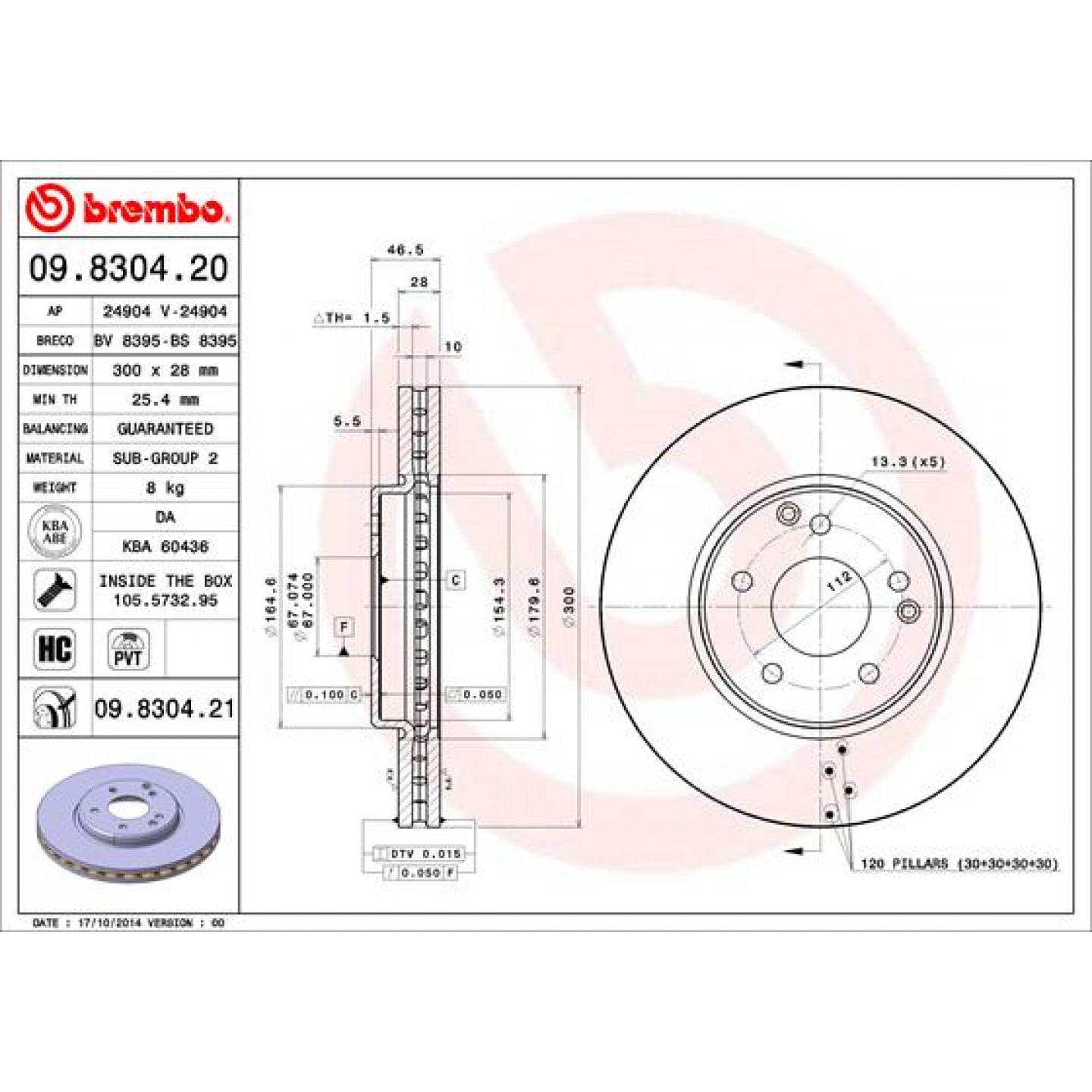Brzdový kotouč BREMBO 09.8304.21