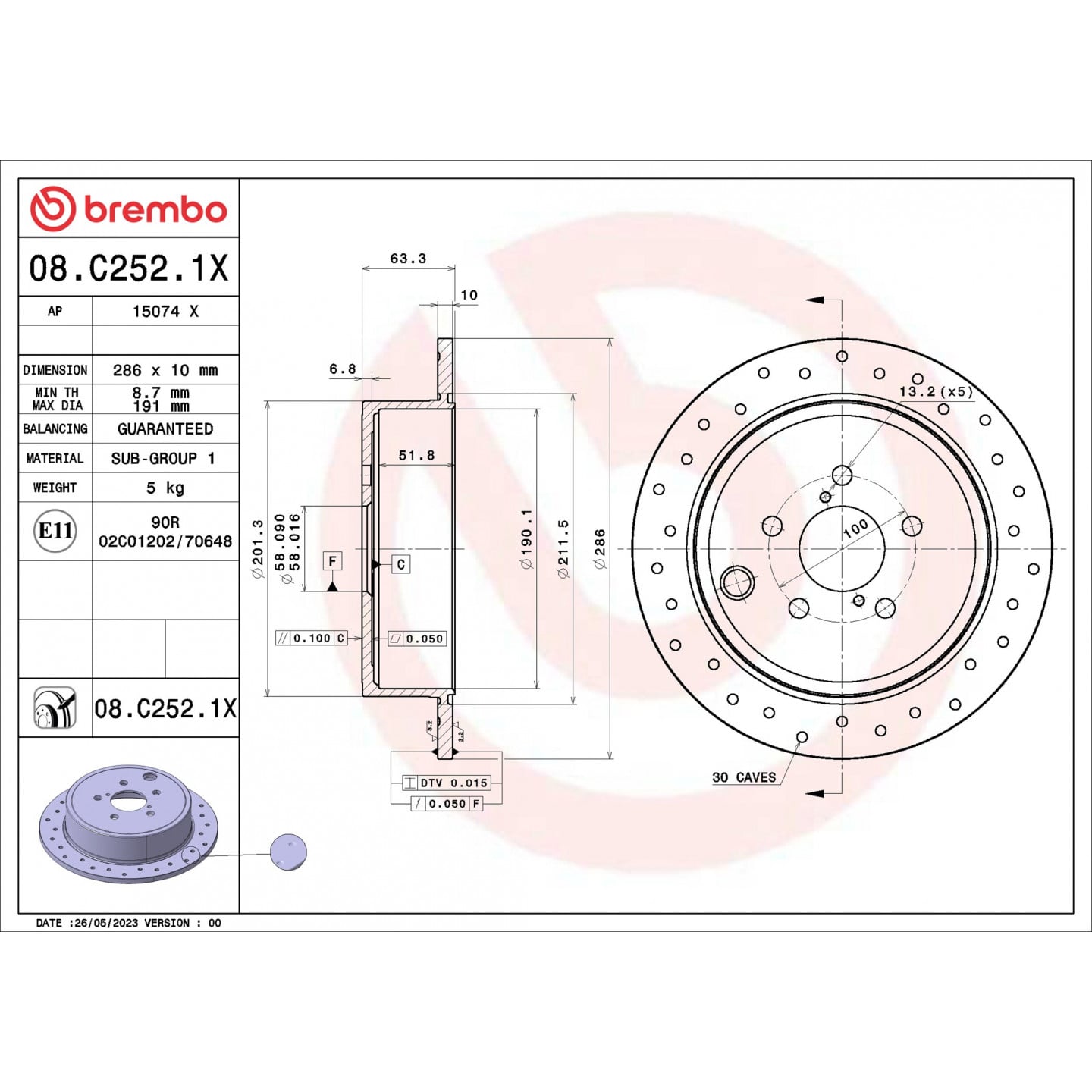 Stabdžių diskas BREMBO 08.C252.1X - Trodo.lt