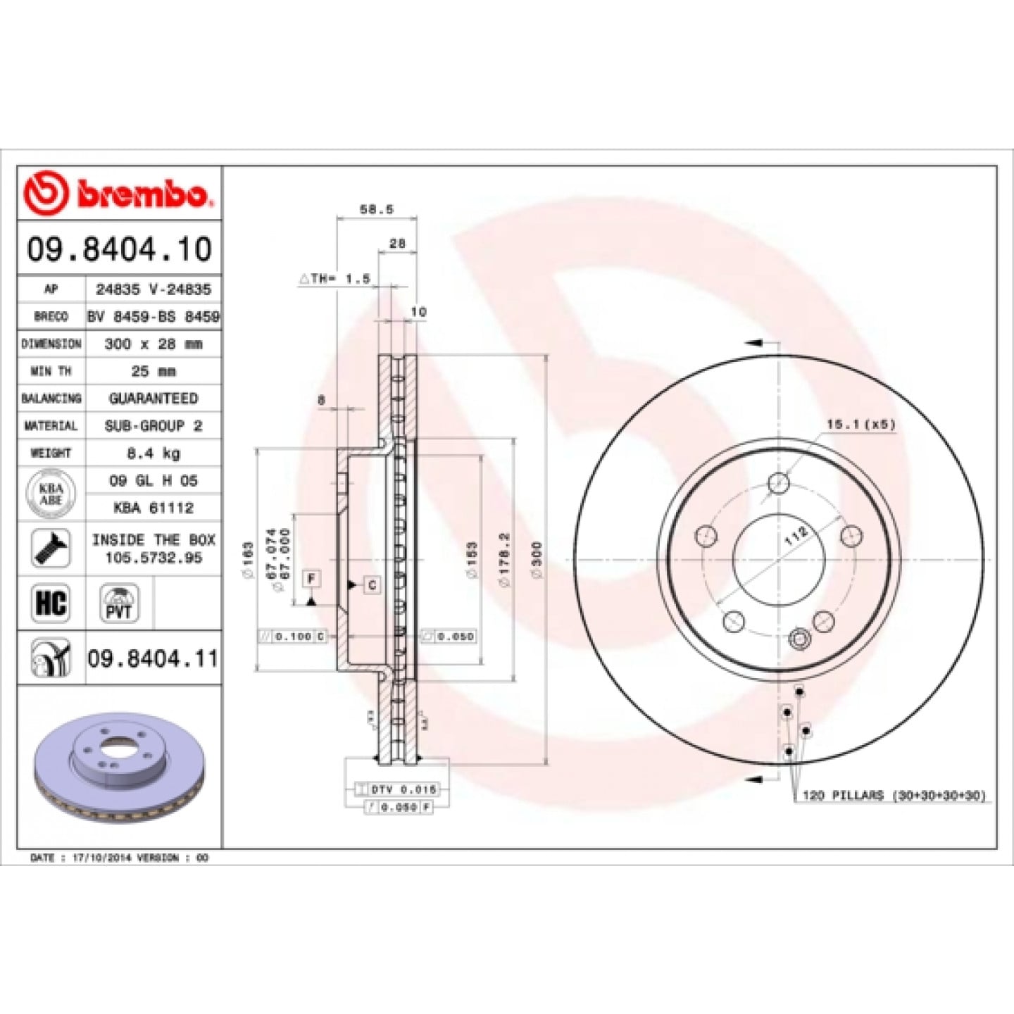 Tarcza hamulcowa BREMBO 09.8404.11