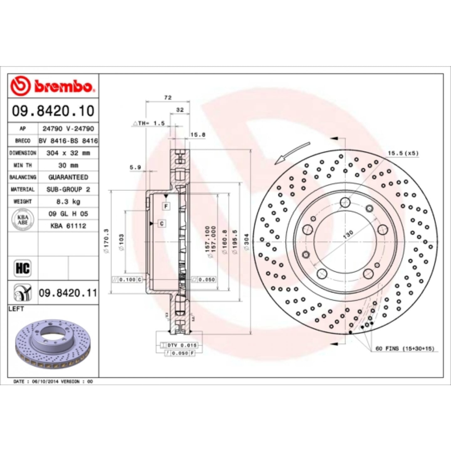 Brzdový kotouč BREMBO 09.8420.11