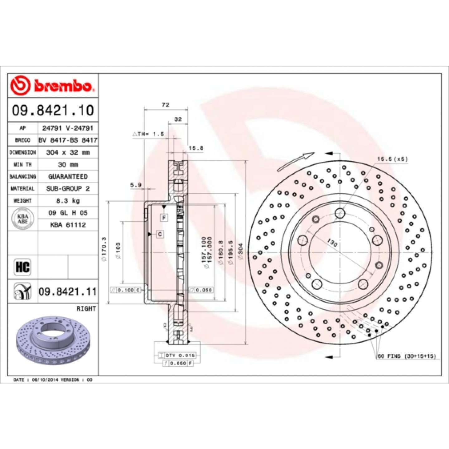 Bremseskive BREMBO 09.8421.11