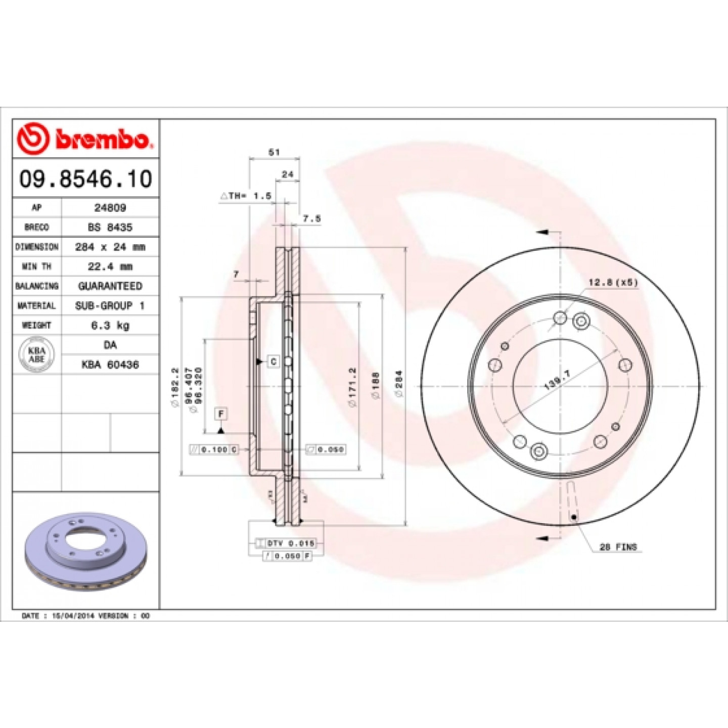 Brzdový kotouč BREMBO 09.8546.10