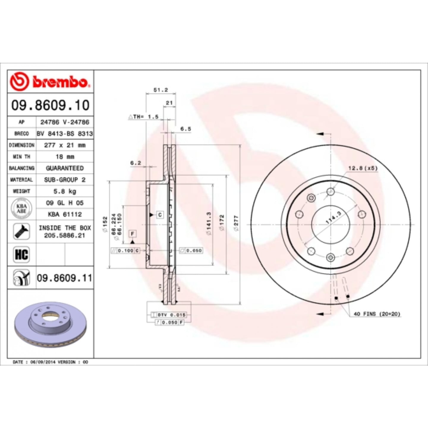 Remschijf BREMBO 09.8609.11