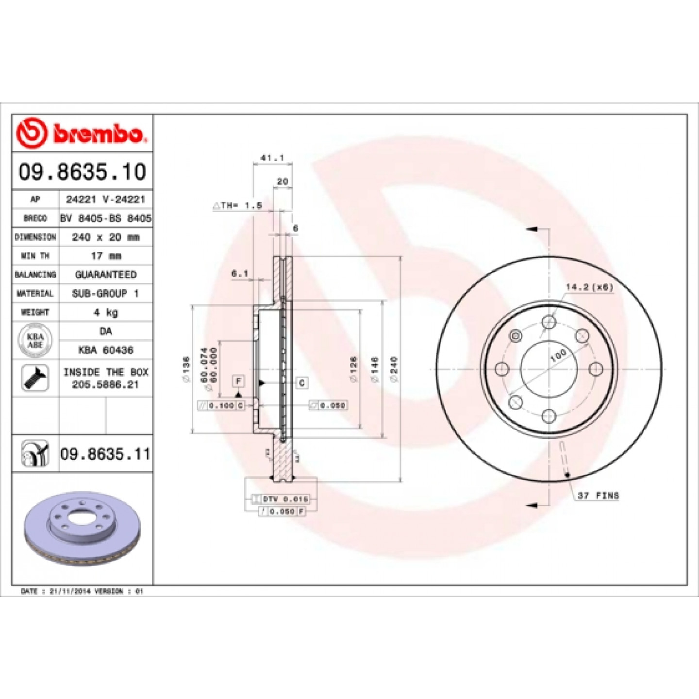 Bremseskive BREMBO 09.8635.11
