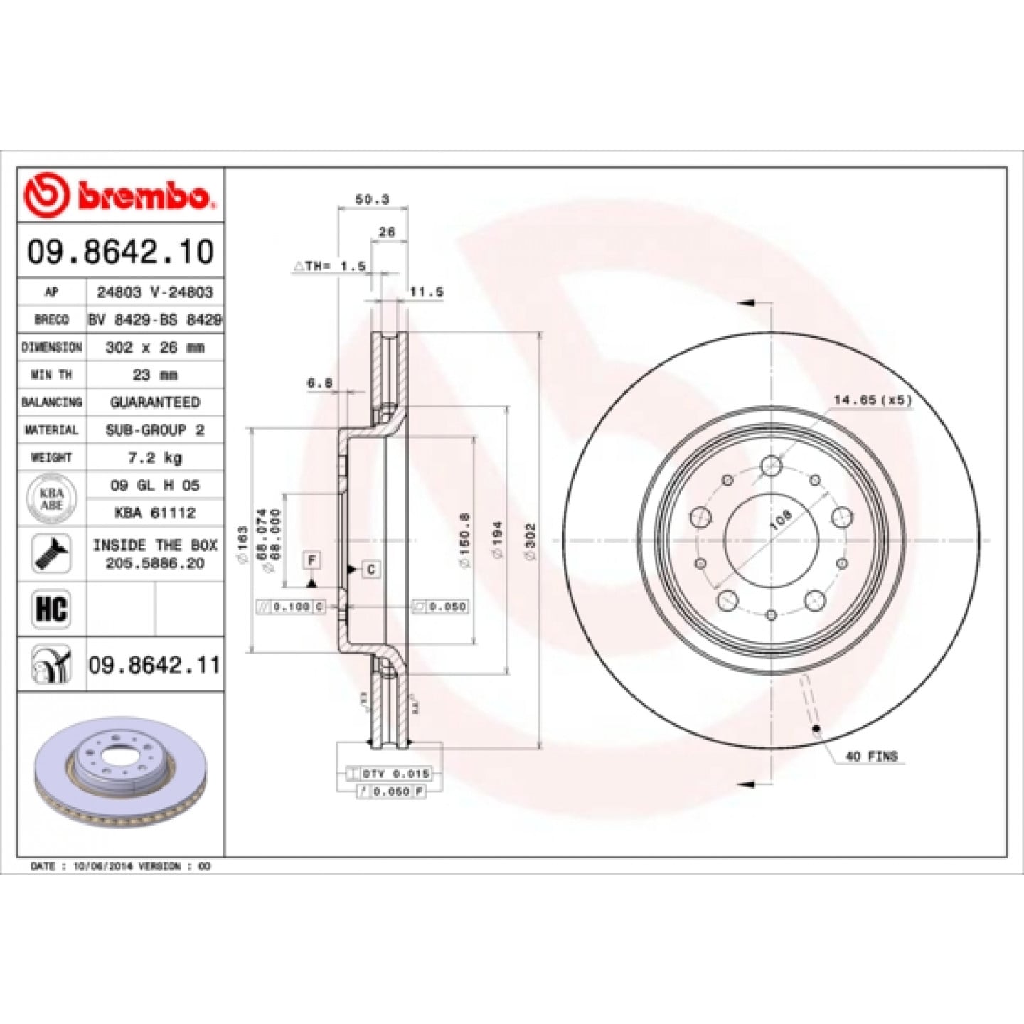 Tarcza hamulcowa BREMBO 09.8642.11