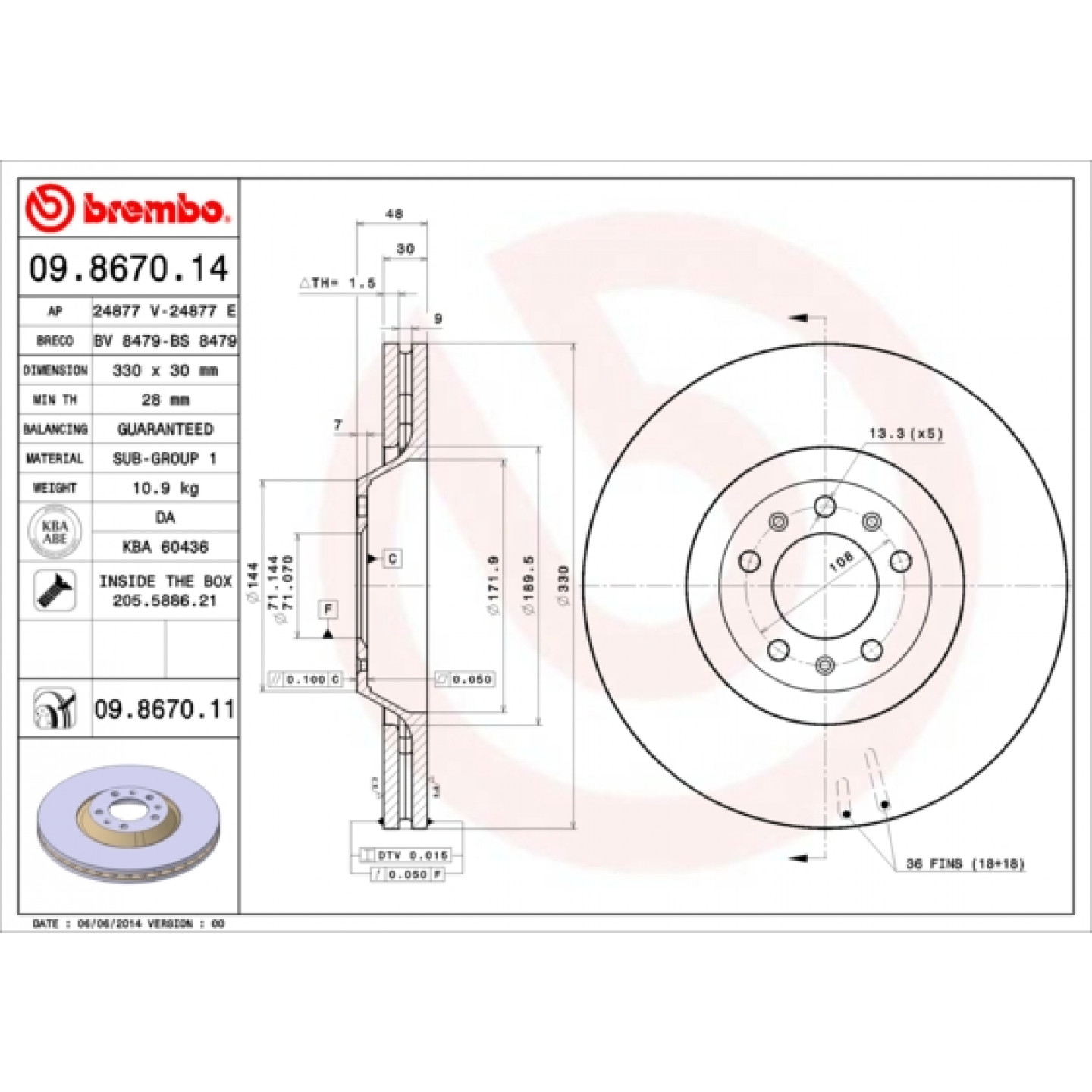Tarcza hamulcowa BREMBO 09.8670.11