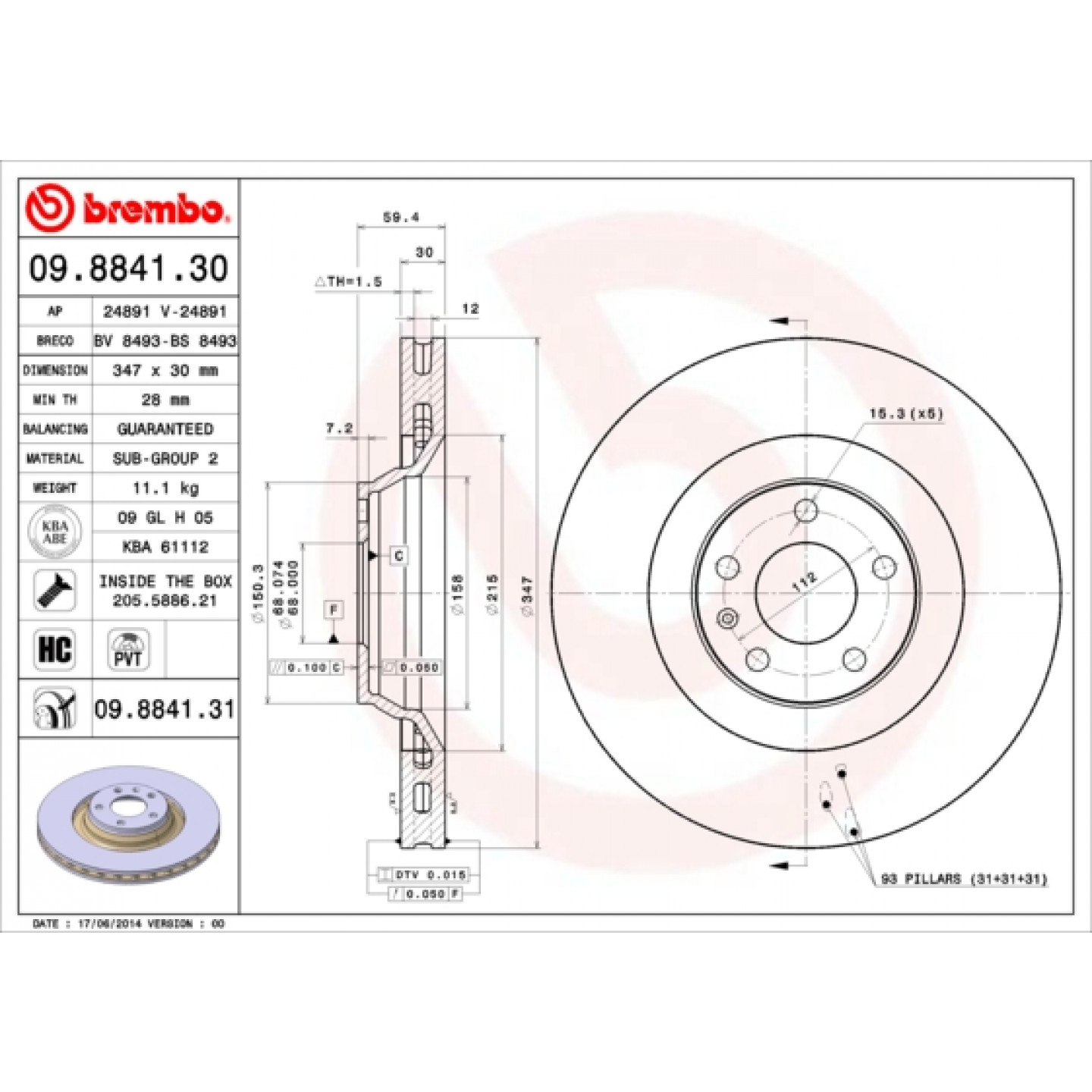 Bremseskive BREMBO 09.8841.31