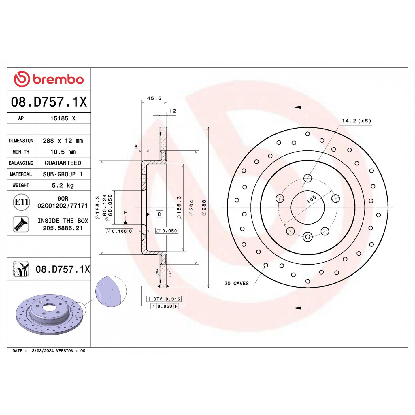 Bremseskive BREMBO 08.D757.1X