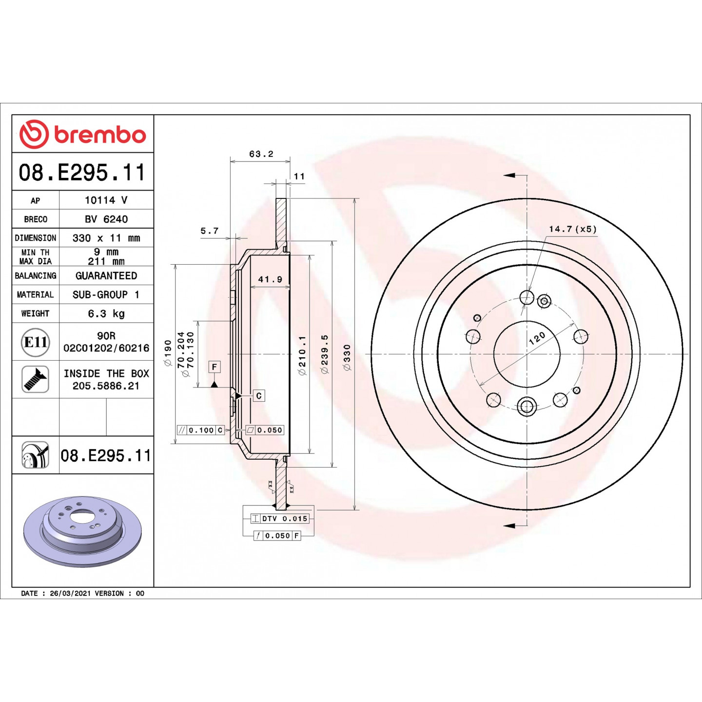 Remschijf BREMBO 08.E295.11