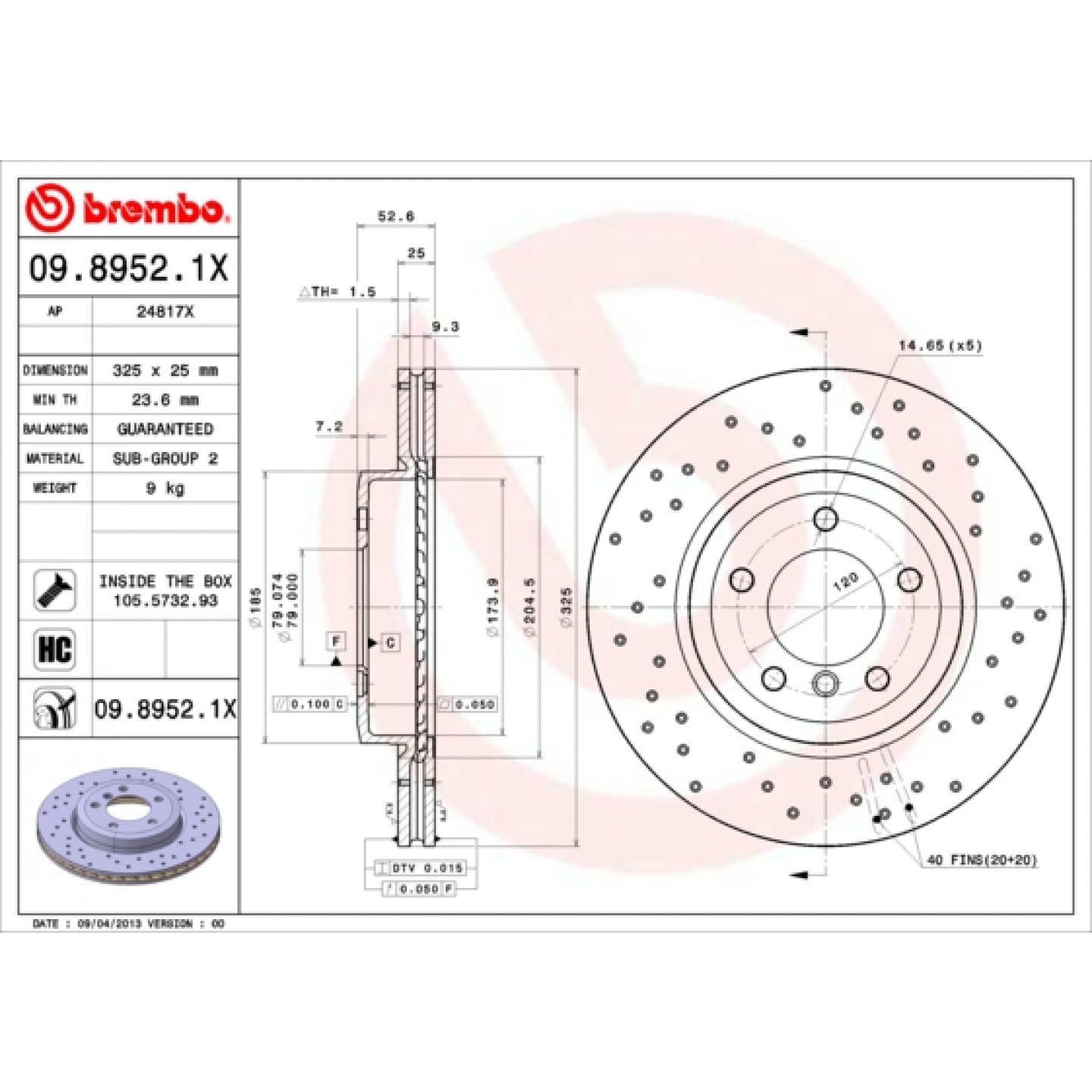 Brake Disc BREMBO 09.8952.1X - Trodo.com