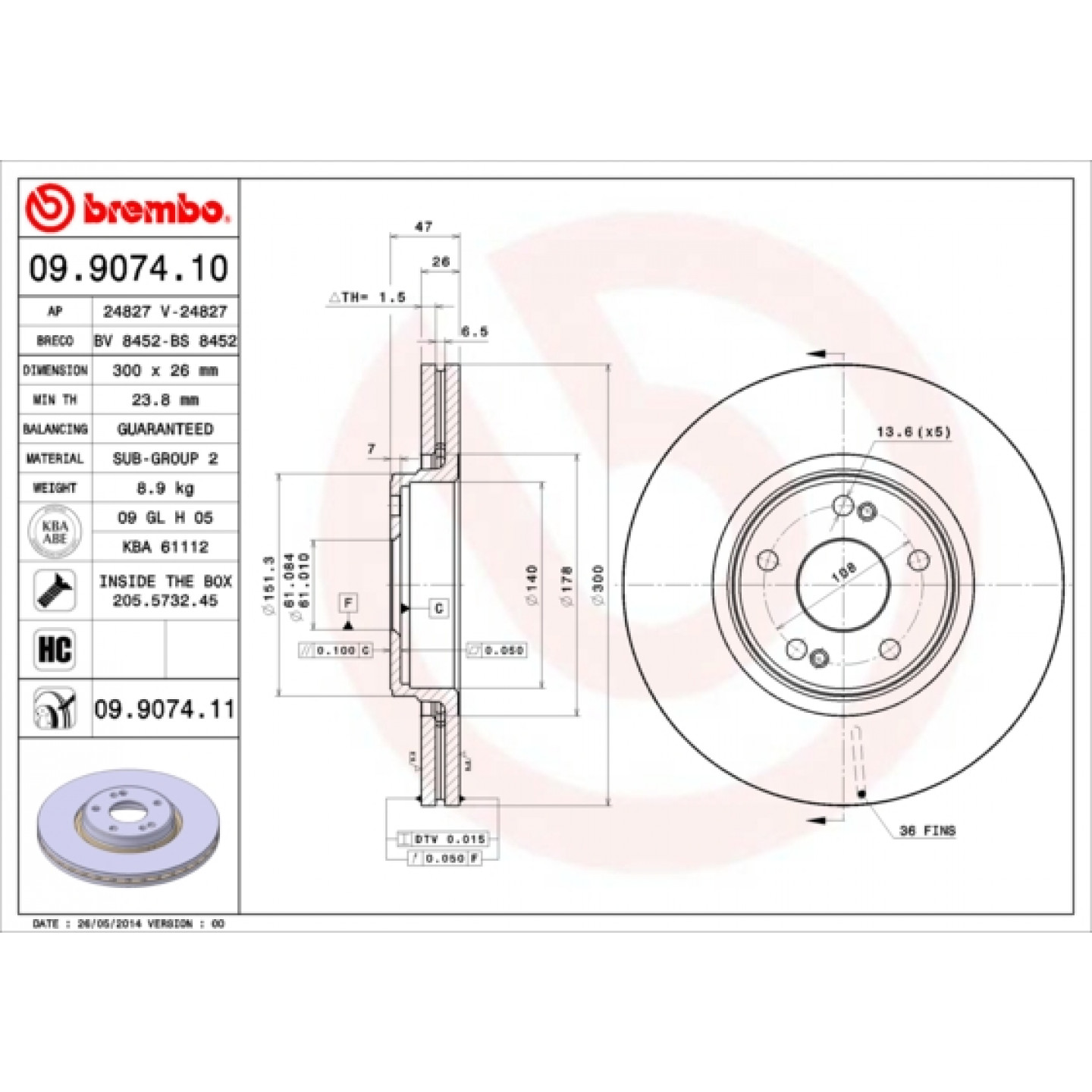 Brzdový kotouč BREMBO 09.9074.11