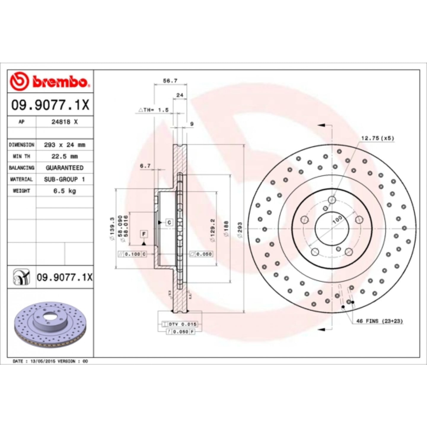 Bremseskive BREMBO 09.9077.1X