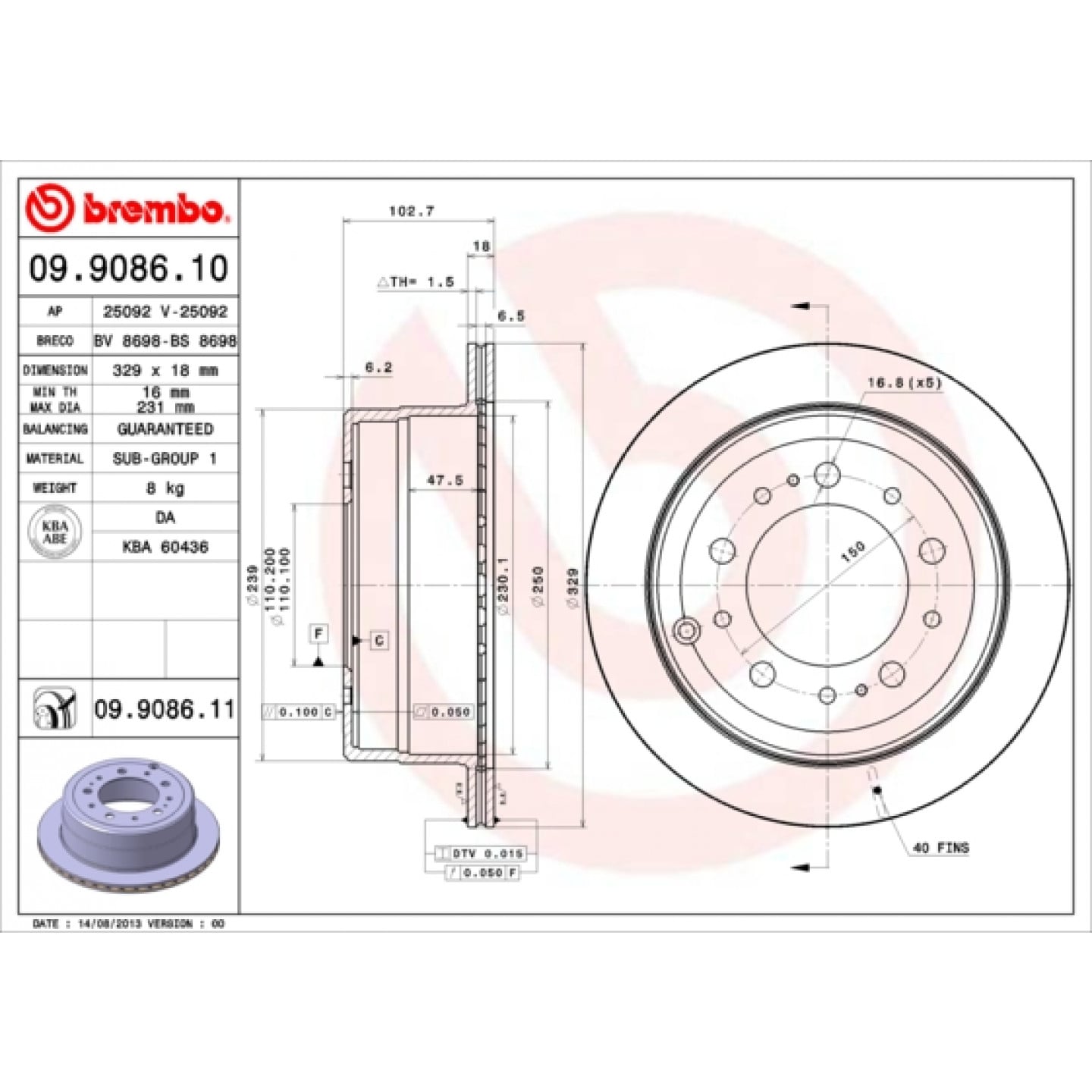 Bremseskive BREMBO 09.9086.11