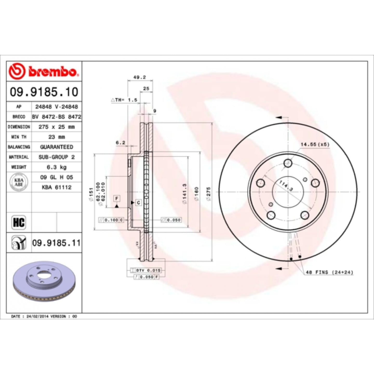 قرص الفرامل BREMBO 09.9185.11
