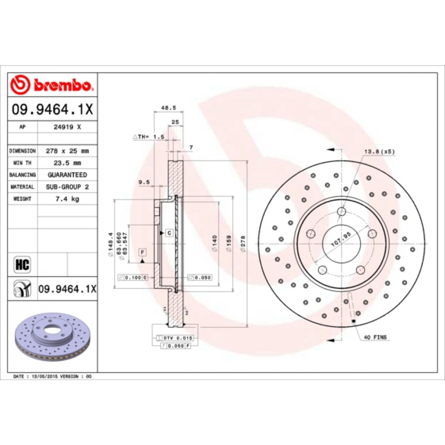 Brzdový kotouč BREMBO 09.9464.1X