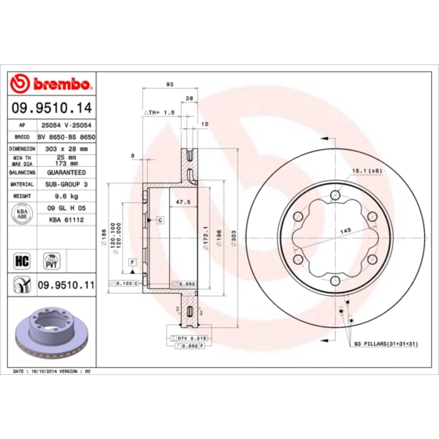 Brzdový kotouč BREMBO 09.9510.14