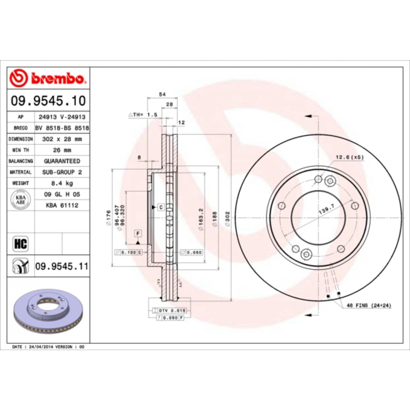 Tarcza hamulcowa BREMBO 09.9545.10