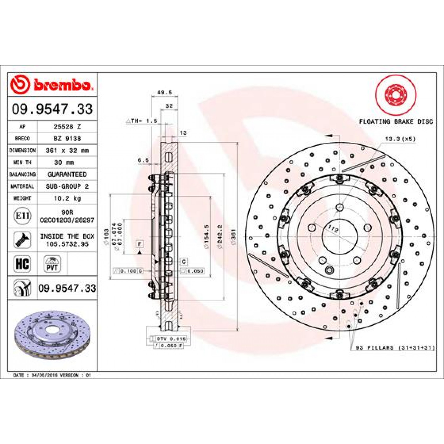 Bremsscheibe BREMBO 09.9547.33
