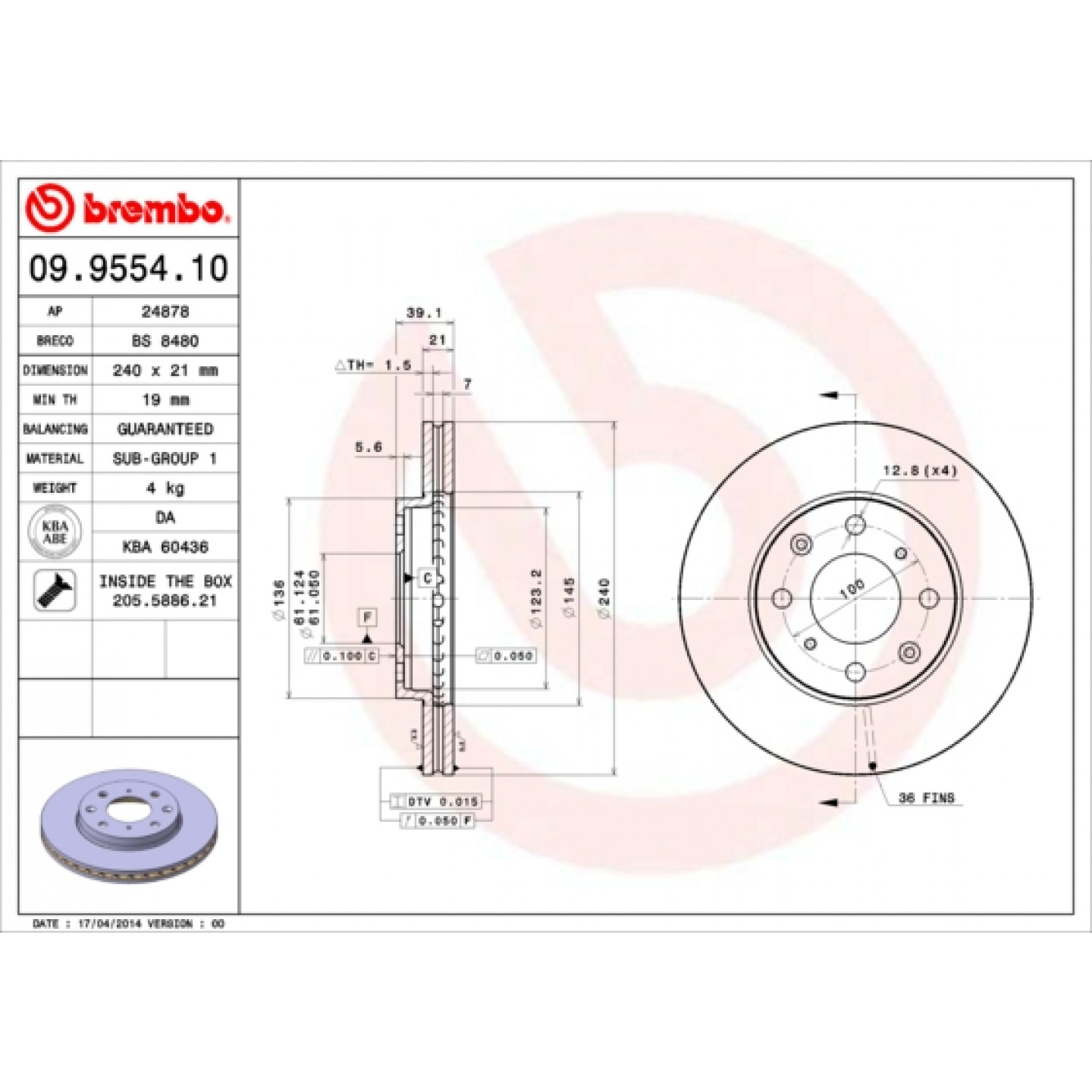 قرص الفرامل BREMBO 09.9554.10