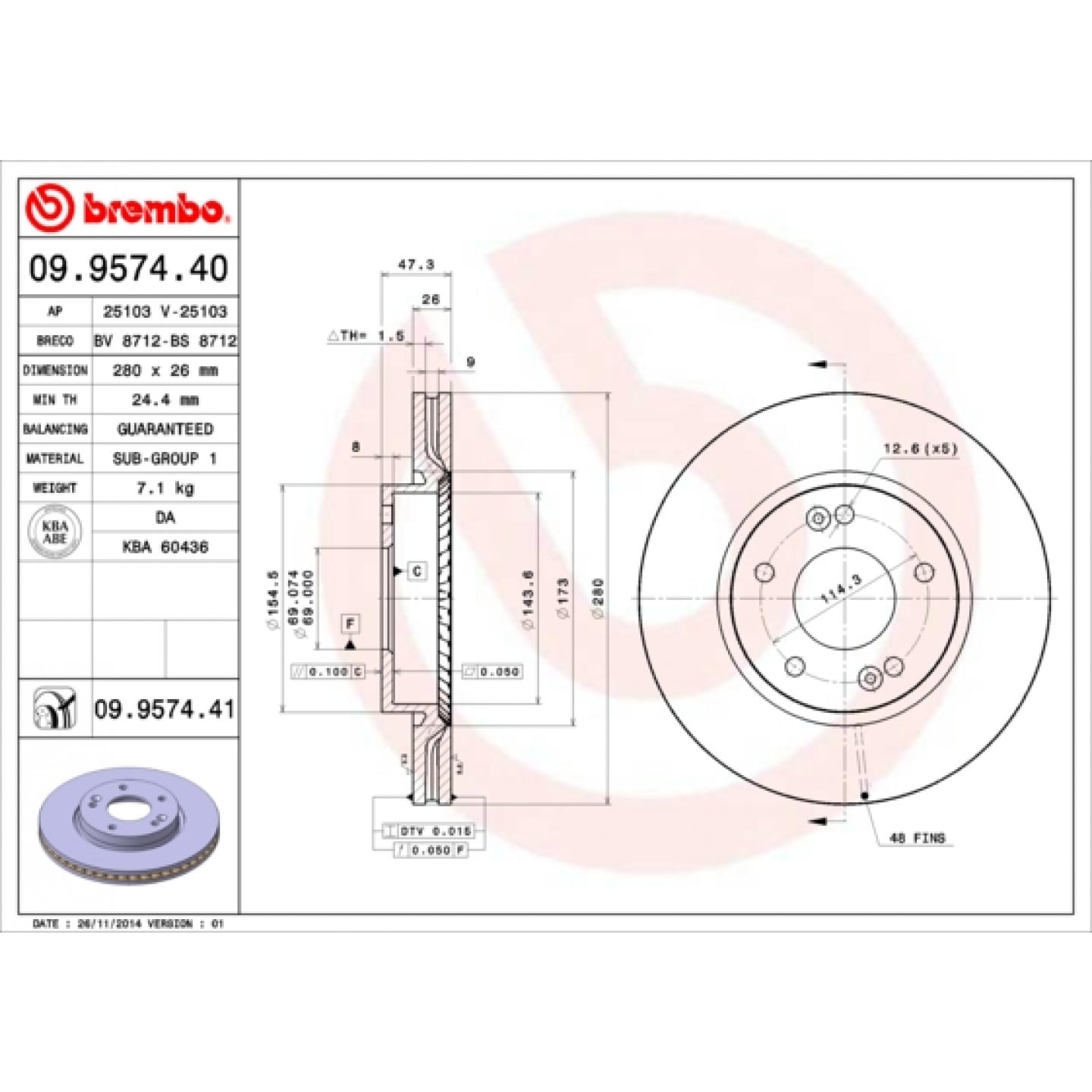 Tarcza hamulcowa BREMBO 09.9574.41