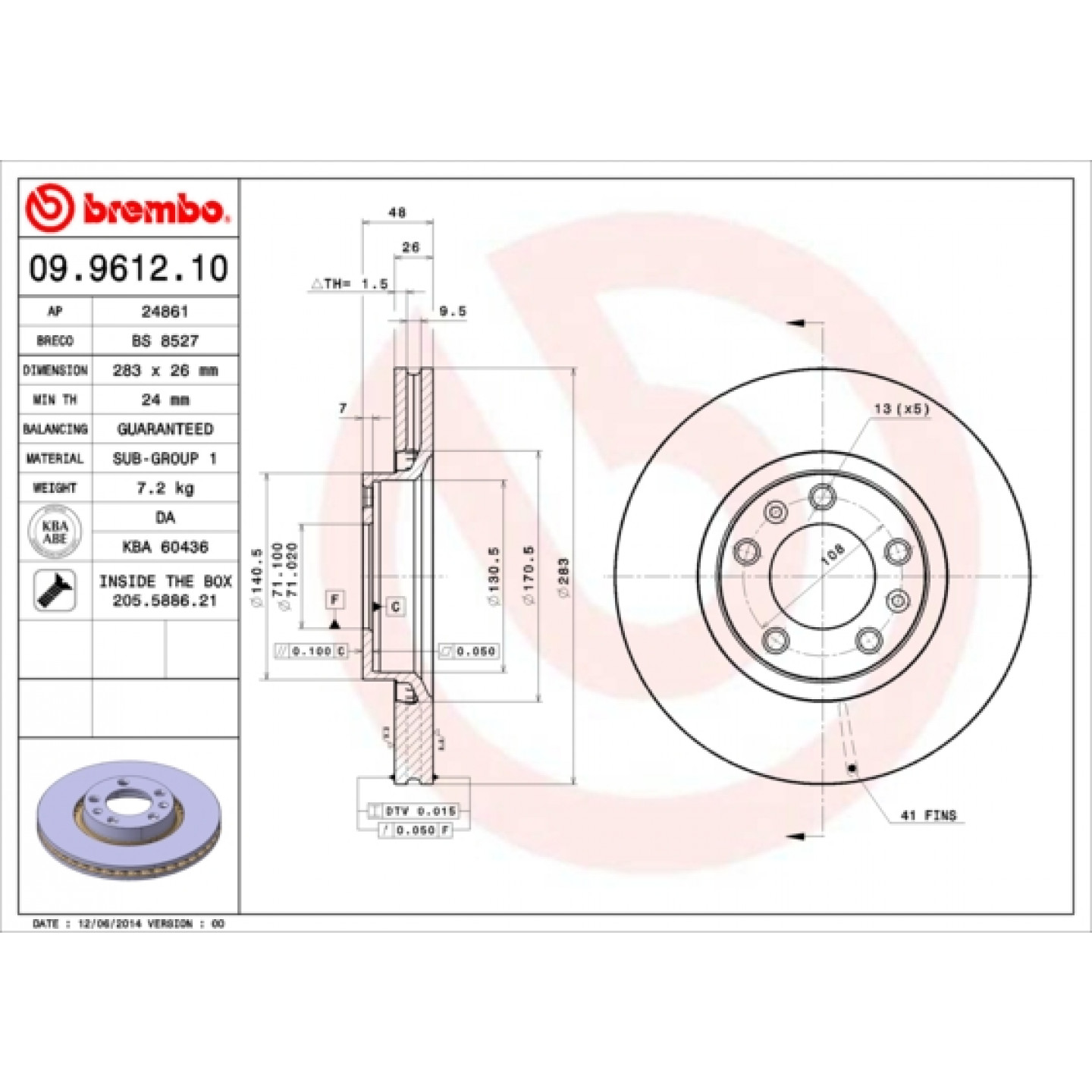قرص الفرامل BREMBO 09.9612.10
