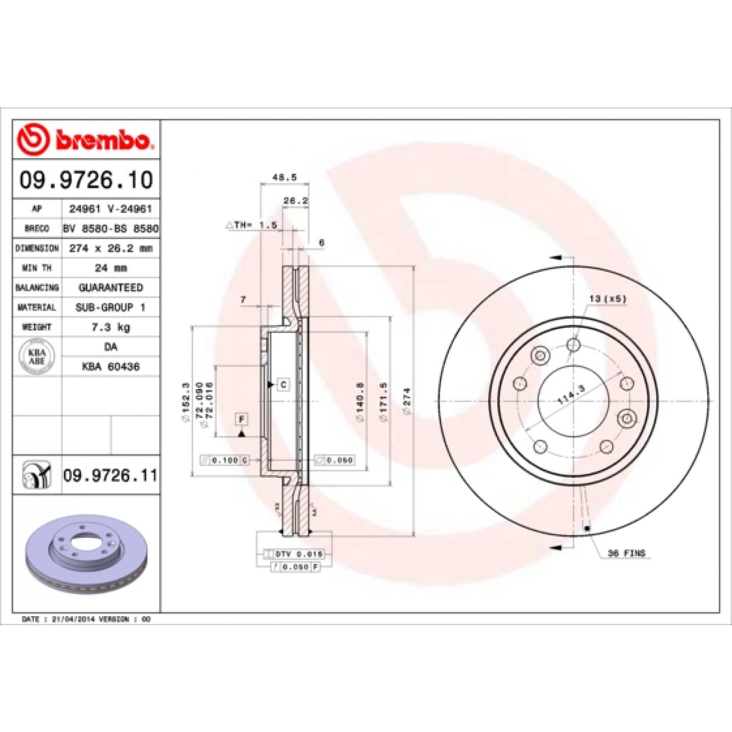 Brzdový kotouč BREMBO 09.9726.11
