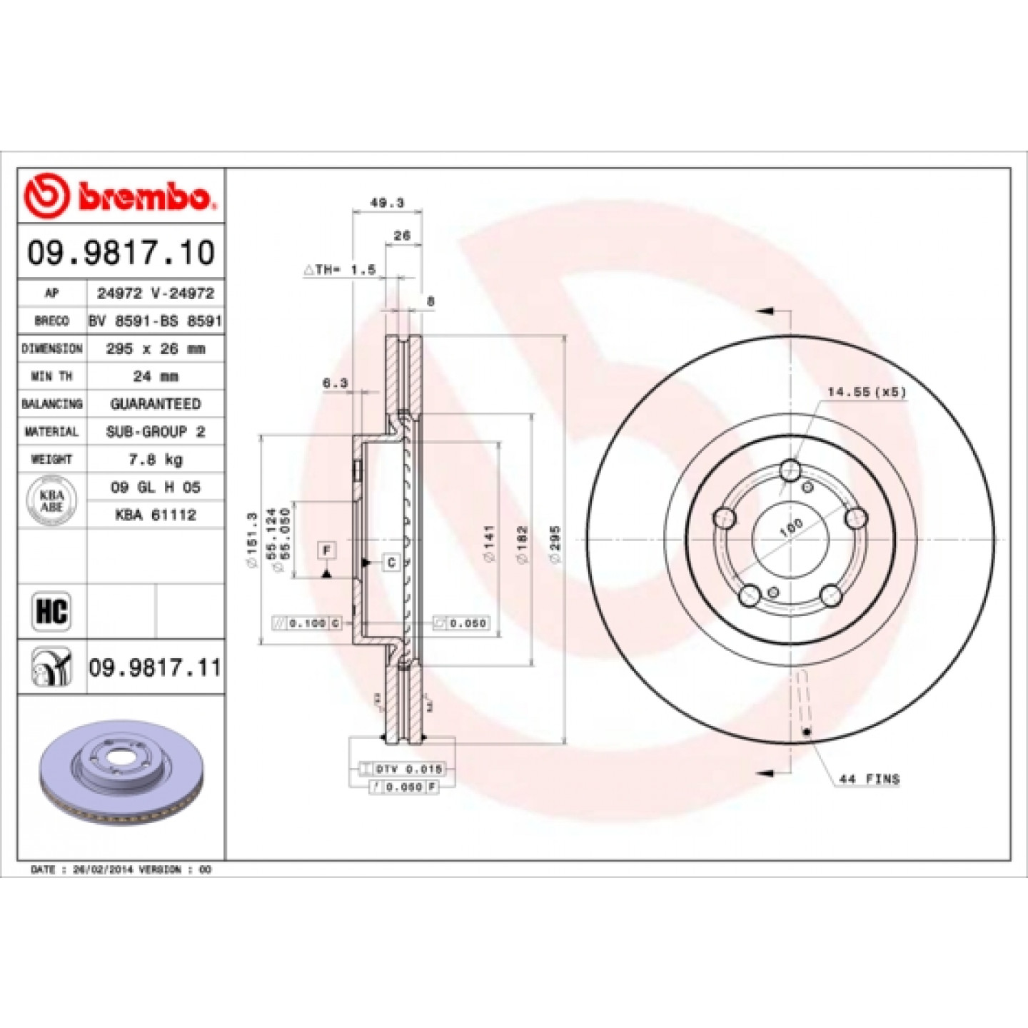 Brzdový kotouč BREMBO 09.9817.11