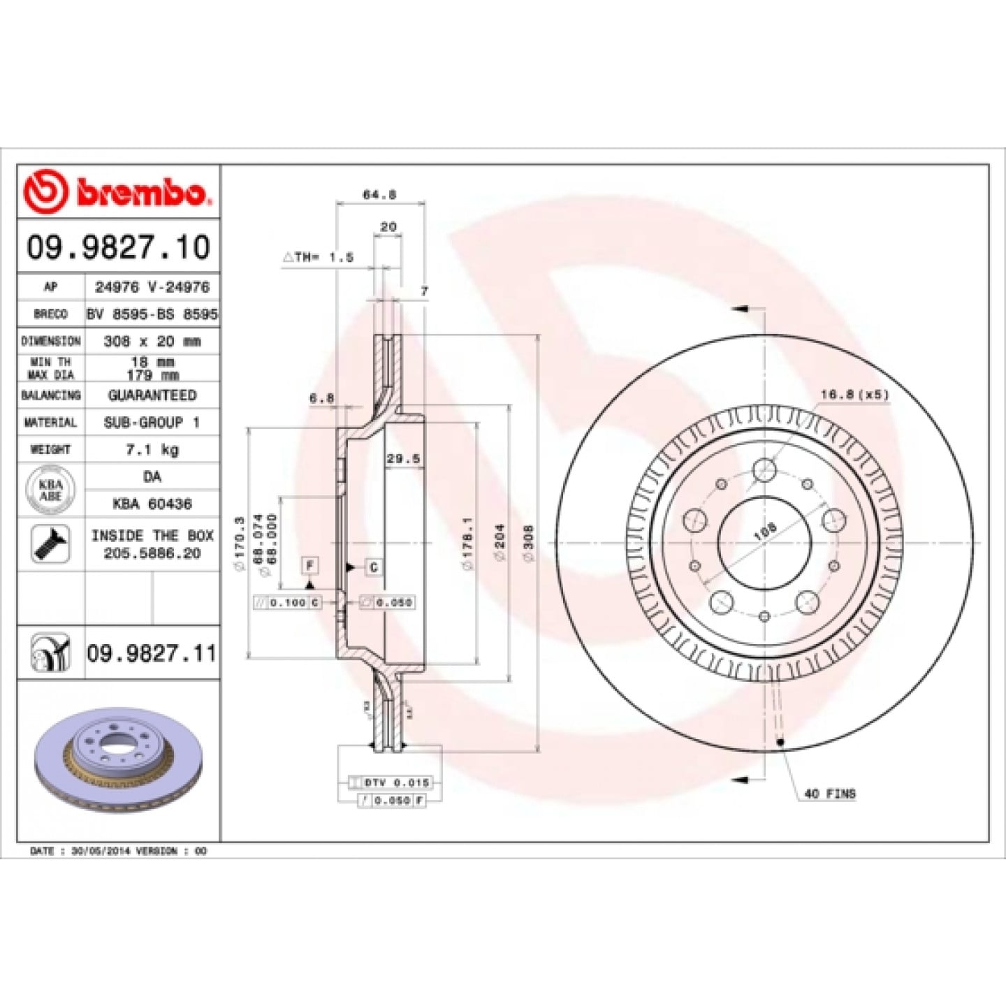 قرص الفرامل BREMBO 09.9827.11