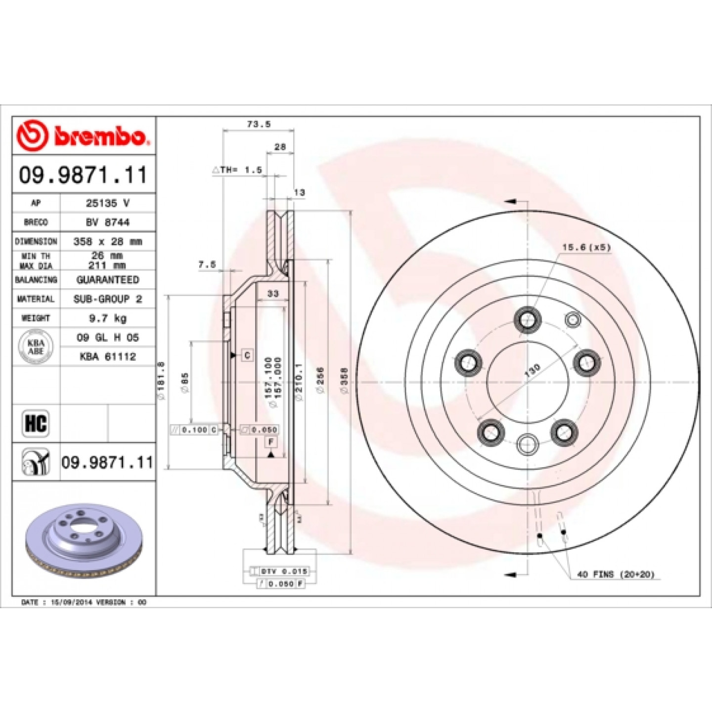 Discofreno BREMBO 09.9871.11