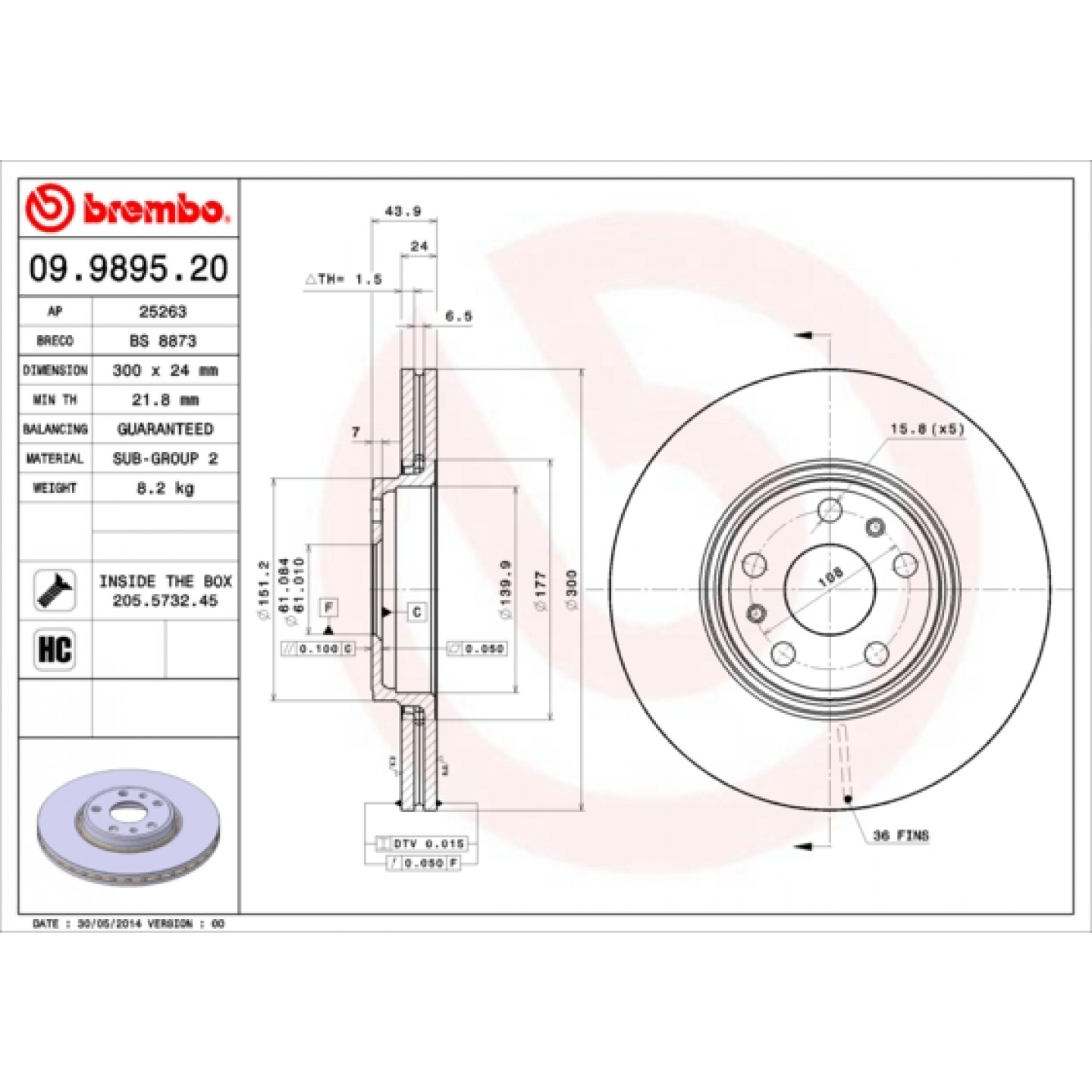 Bremseskive BREMBO 09.9895.20