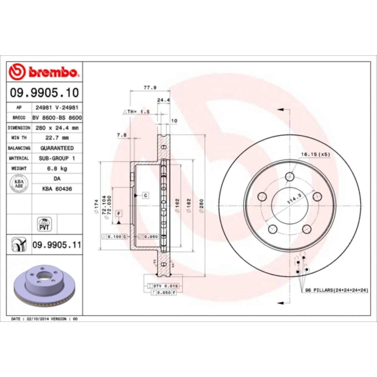 Remschijf BREMBO 09.9905.11