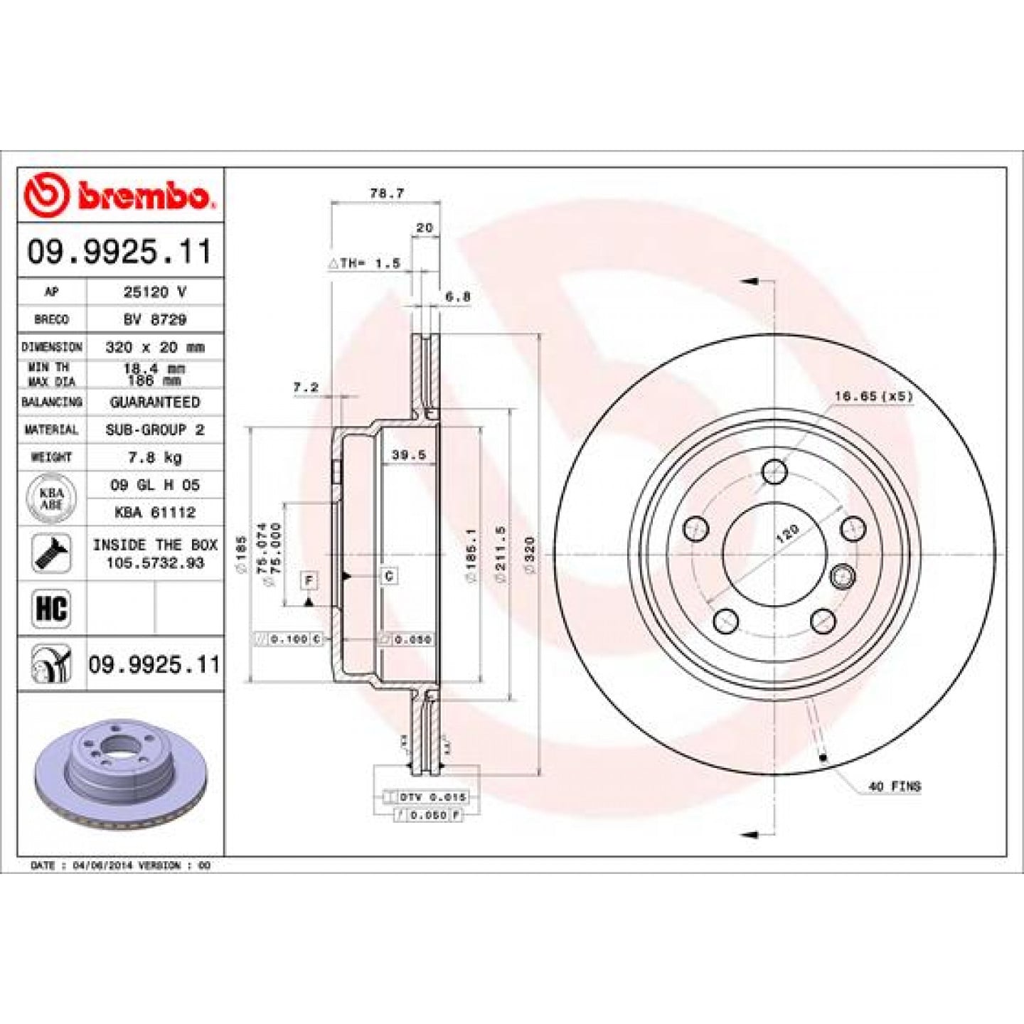 Brzdový kotouč BREMBO 09.9925.11