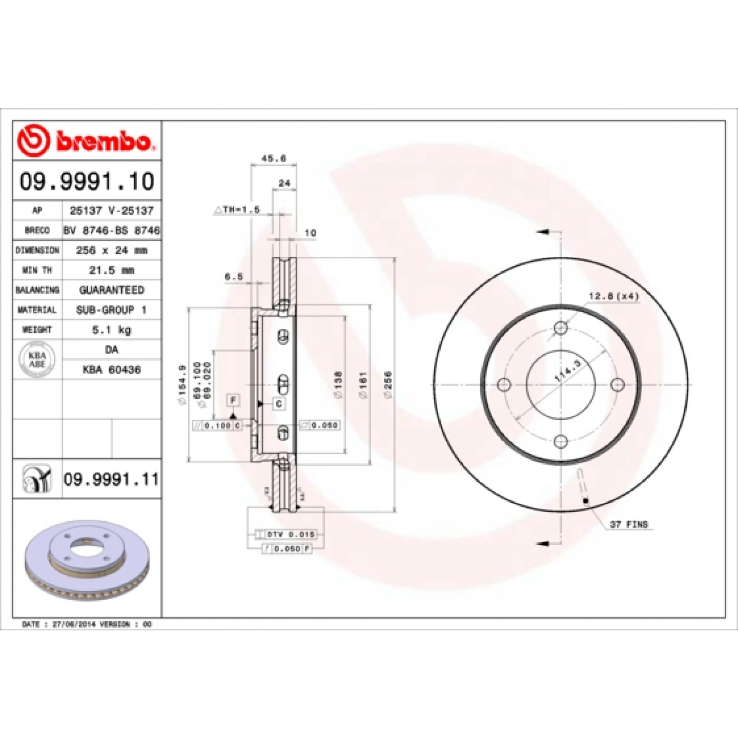 Discofreno BREMBO 09.9991.11