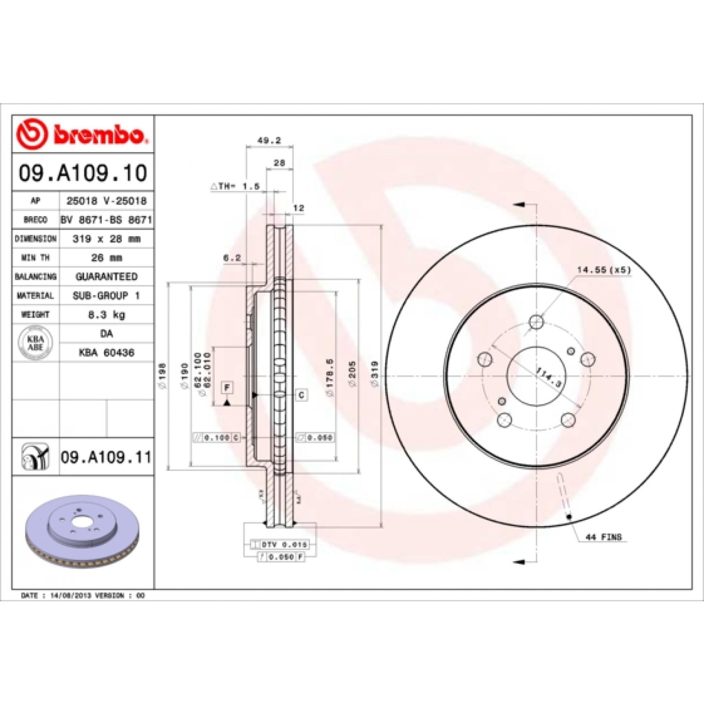 Brzdový kotouč BREMBO 09.A109.11