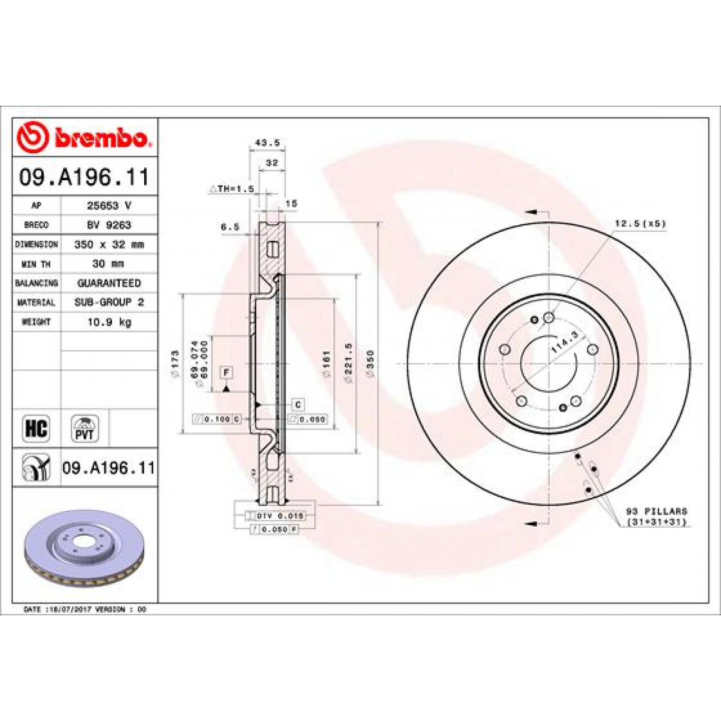 Remschijf BREMBO 09.A196.11