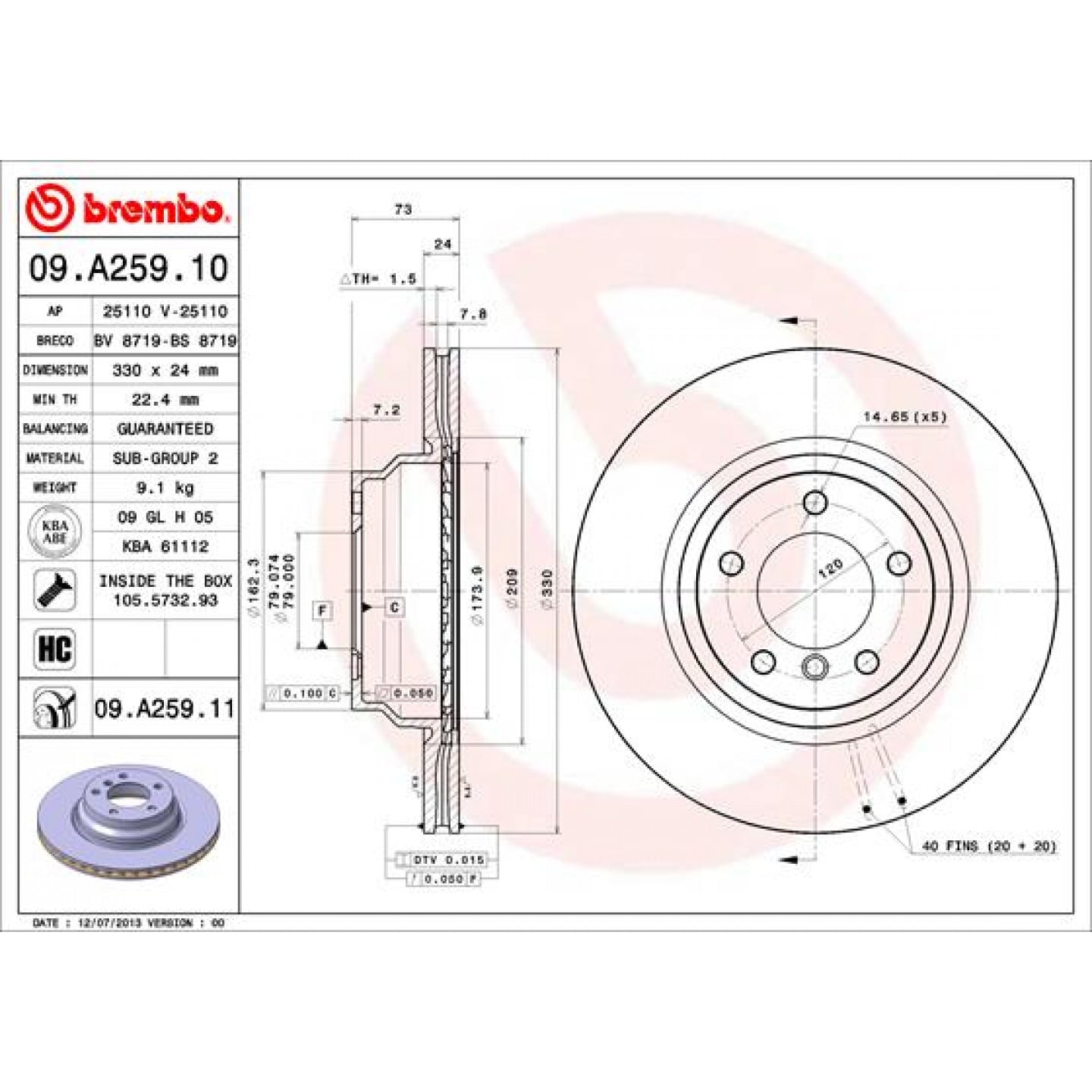 Bremseskive BREMBO 09.A259.11