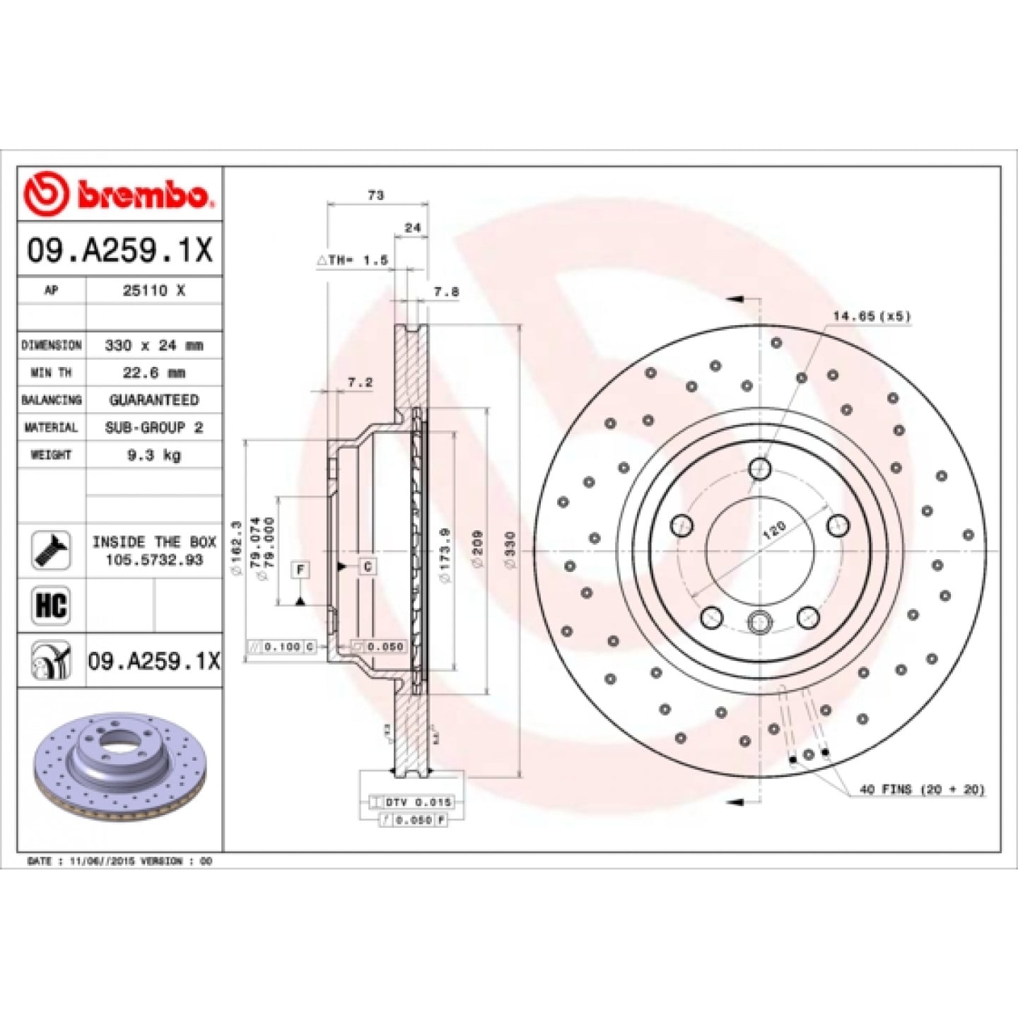 Stabdžių diskas BREMBO 09.A259.1X - Trodo.lt