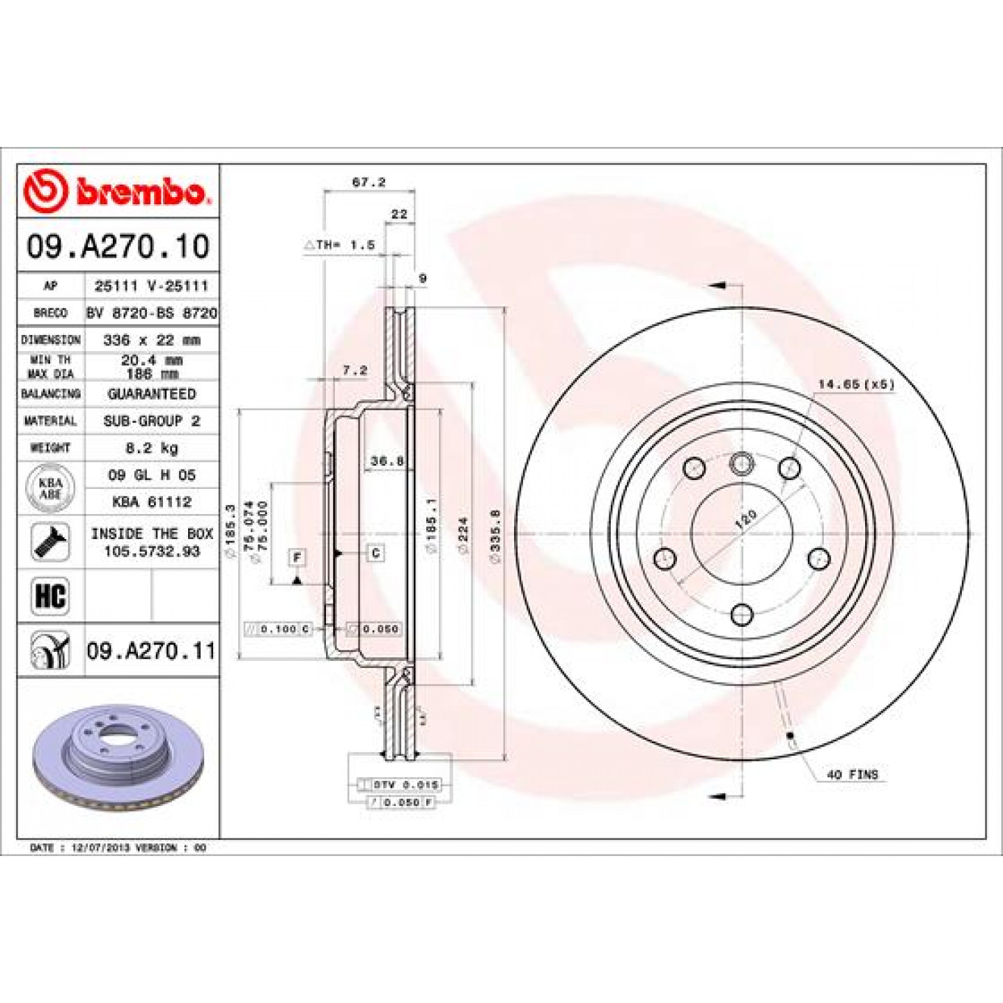 Bremsscheibe BREMBO 09.A270.11