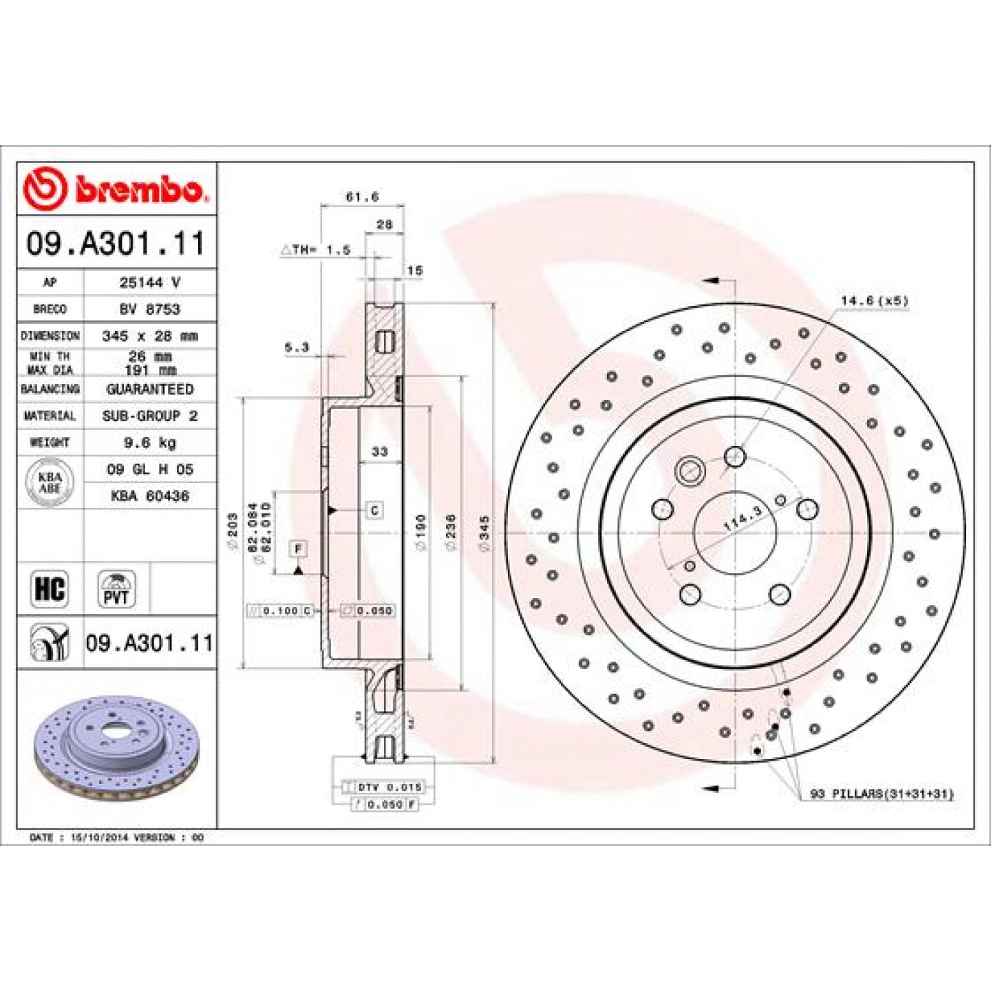 Bremseskive BREMBO 09.A301.11